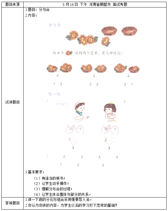 2018上半年小學數學教師資格證面試真題及答案：《分與合》考題回顧