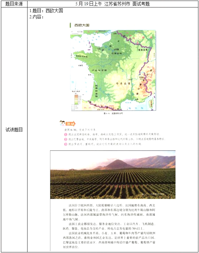 2018上半年初中地理教師資格證面試真題(第一批)考題回顧8